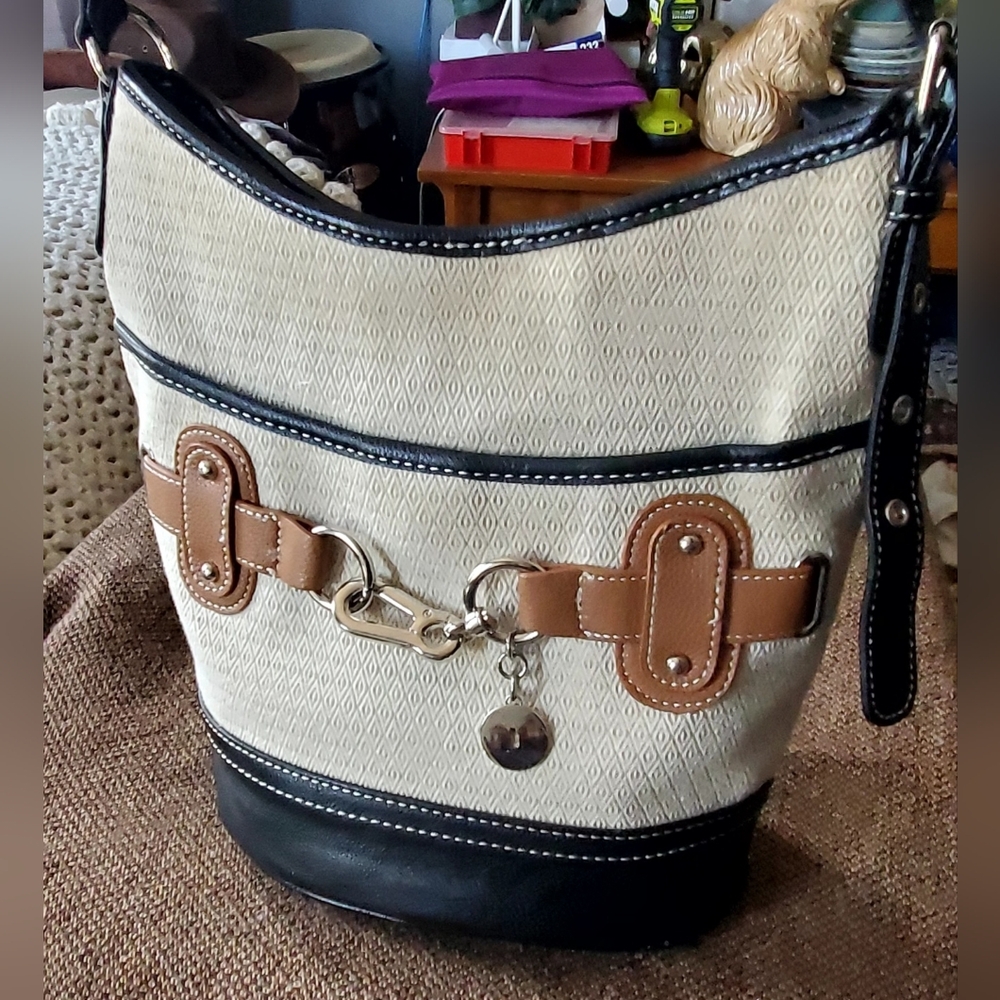 Nine West Beige, Black and Brown Shoulder Bucket Bag